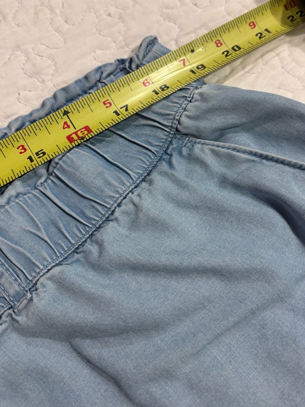 LOFT Light Blue Wide Leg Elastic Waist cropped Chambray Pants - Picture 5 of 7